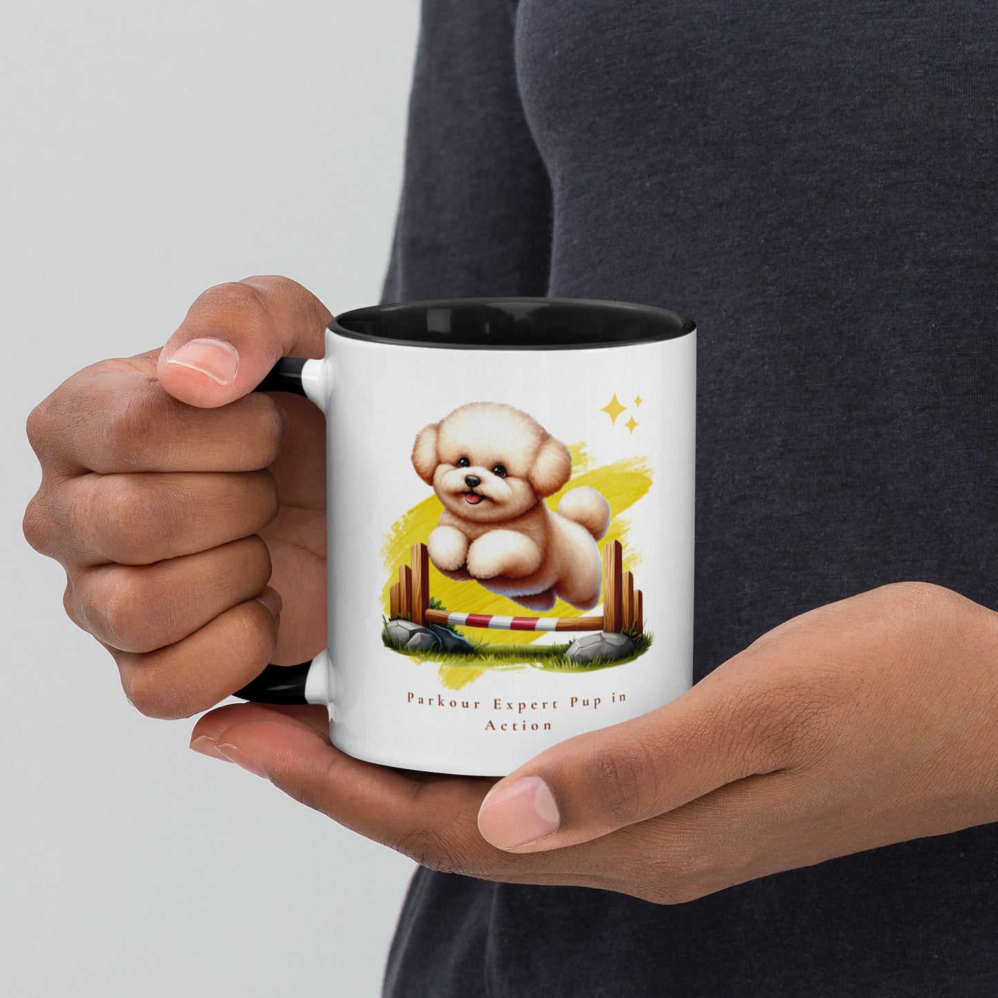 Parkour Expert Pup in Action White Ceramic Mug with Color