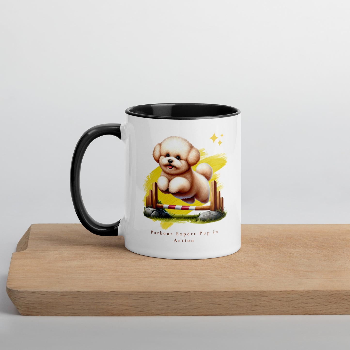 Parkour Expert Pup in Action White Ceramic Mug with Color