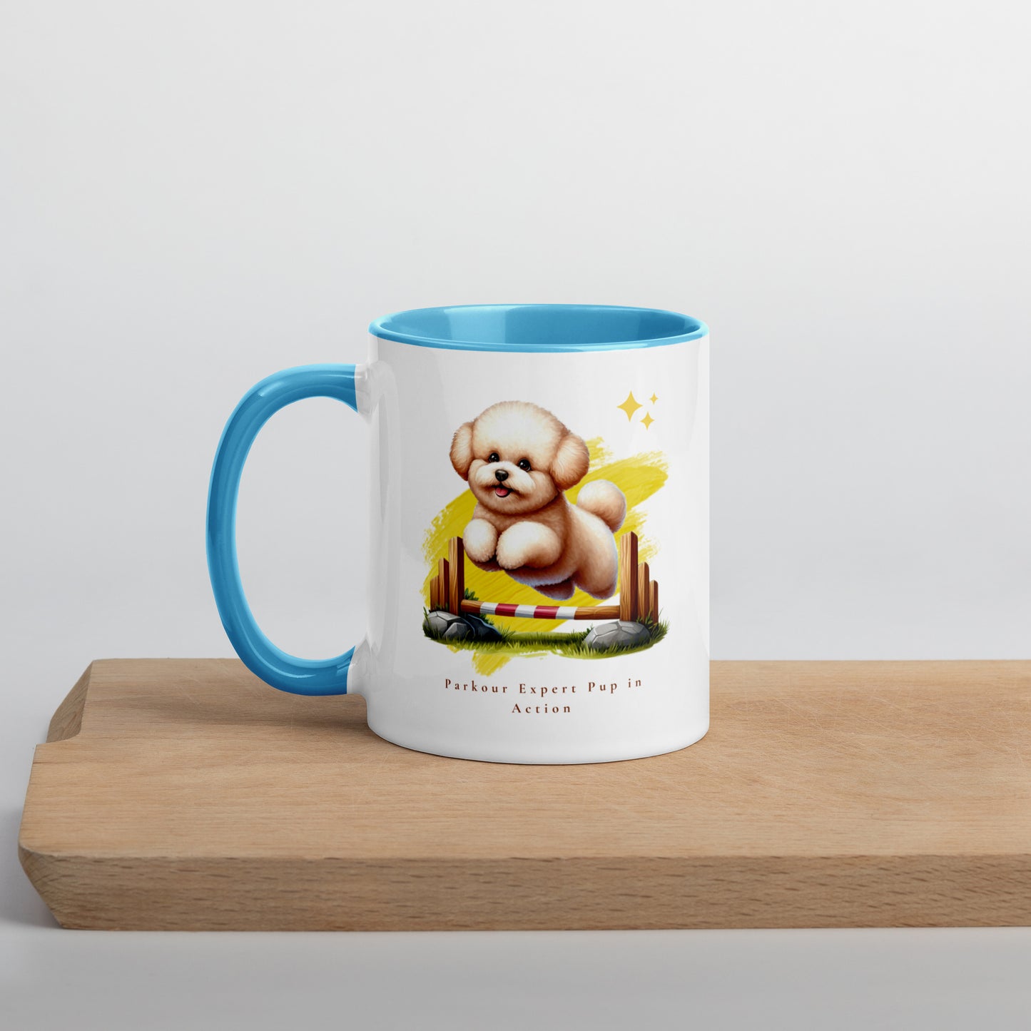 Parkour Expert Pup in Action White Ceramic Mug with Color