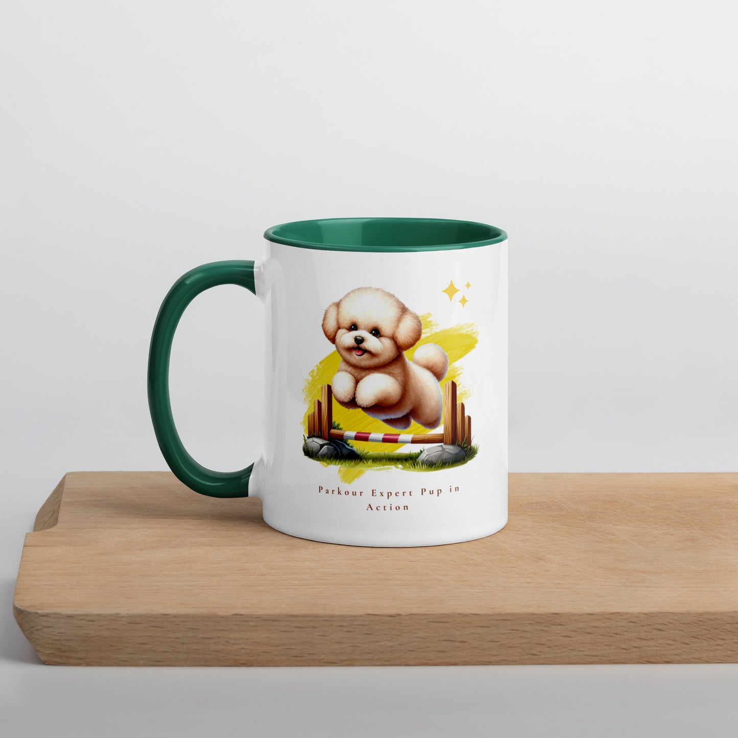 Parkour Expert Pup in Action White Ceramic Mug with Color