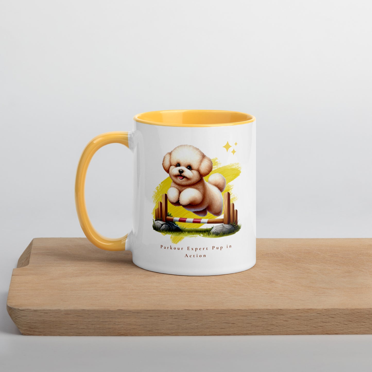 Parkour Expert Pup in Action White Ceramic Mug with Color