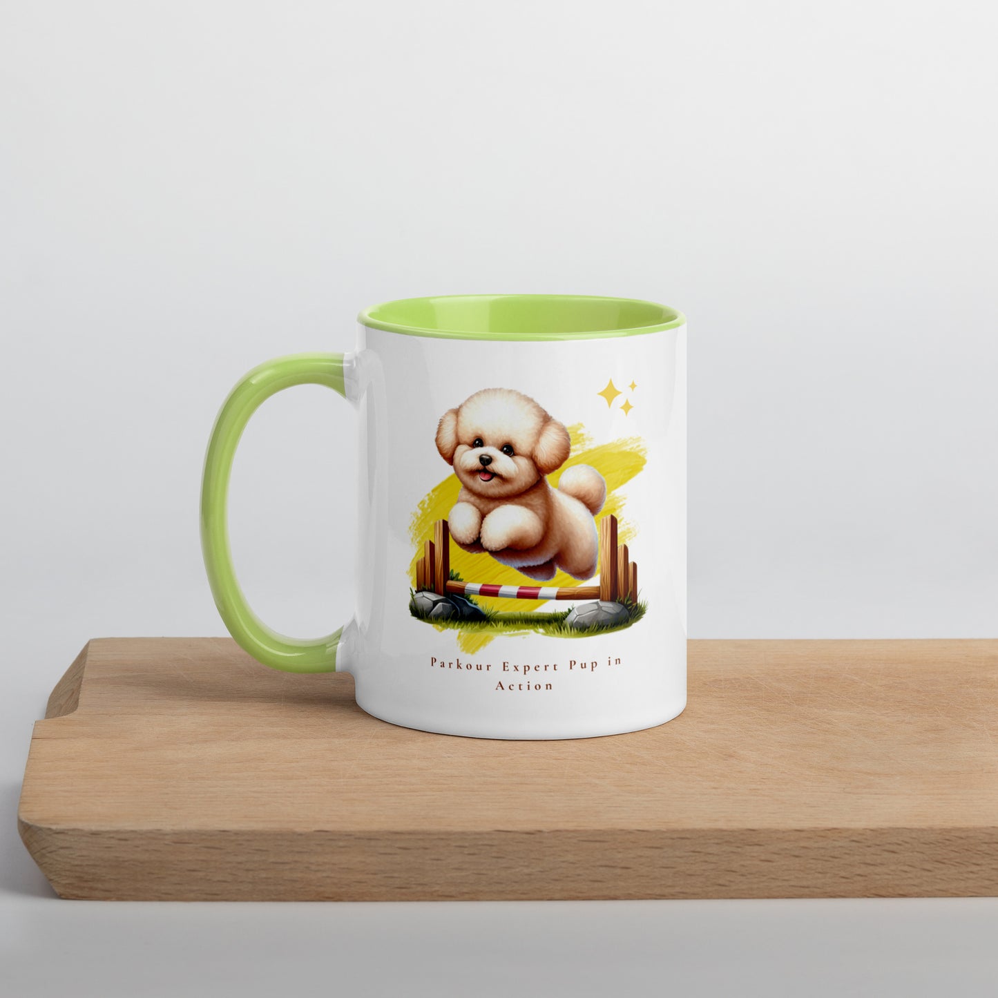 Parkour Expert Pup in Action White Ceramic Mug with Color