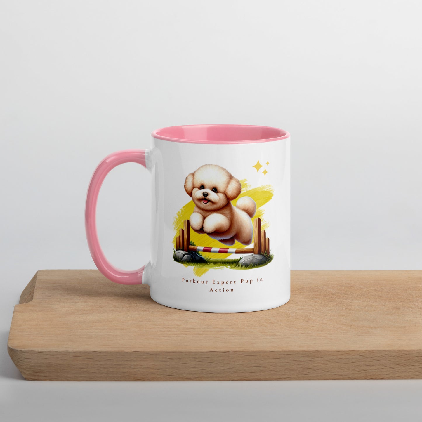 Parkour Expert Pup in Action White Ceramic Mug with Color