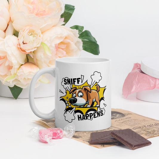 Sniff Happens White Glossy Mug