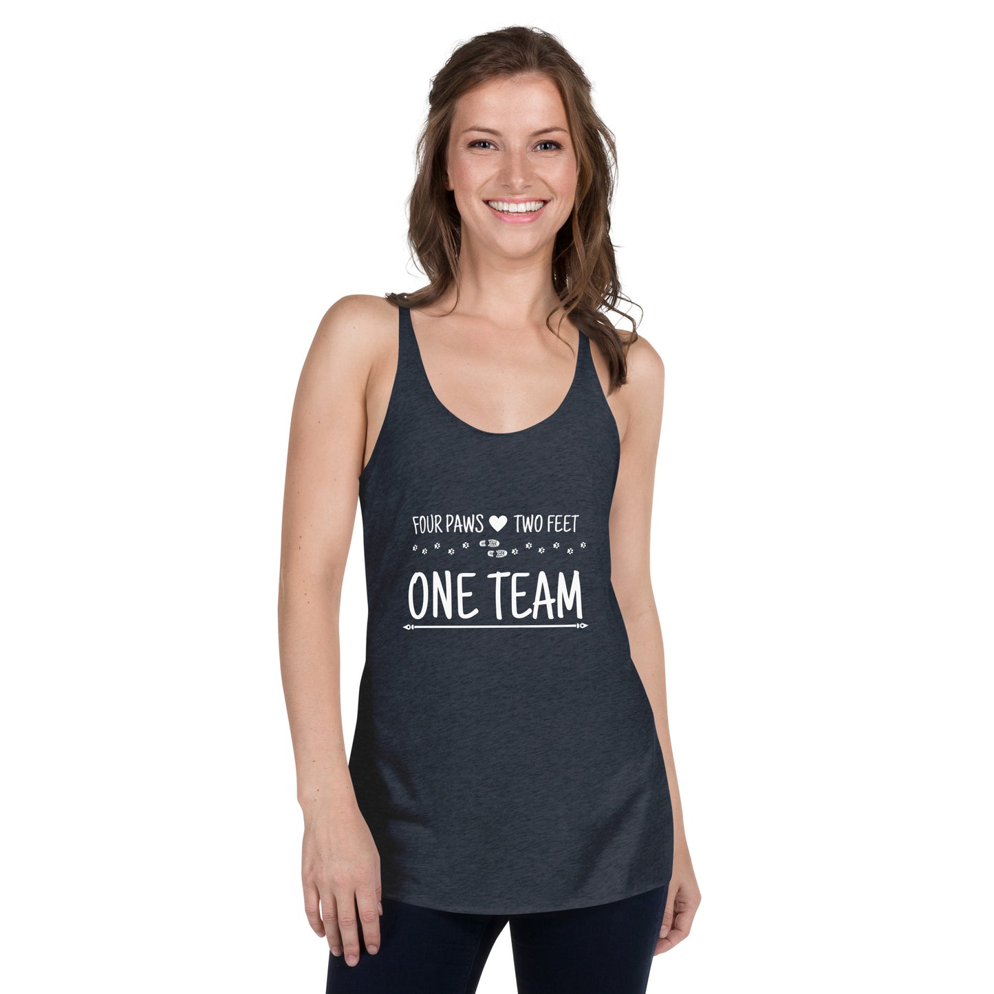 Four Paws, Two Feet, One Team Women's Racerback Tank