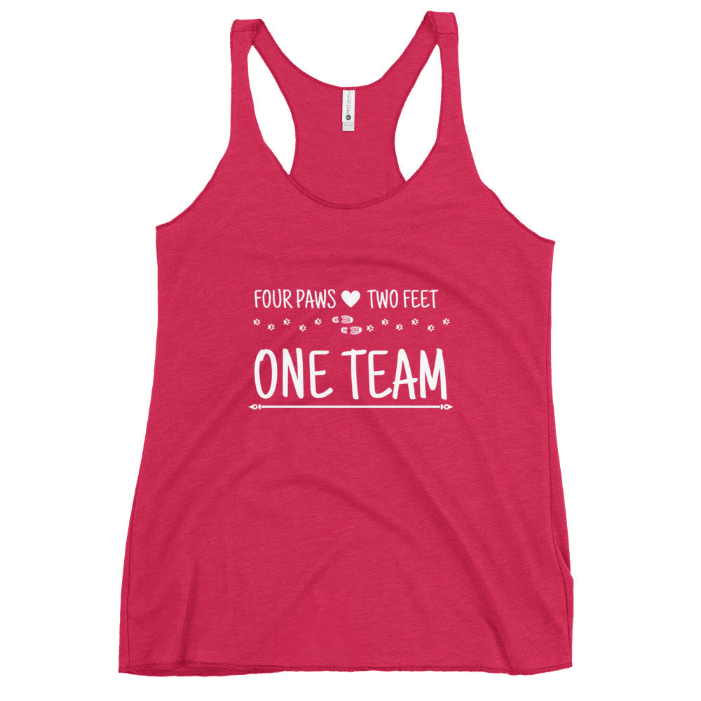 Four Paws, Two Feet, One Team Women's Racerback Tank